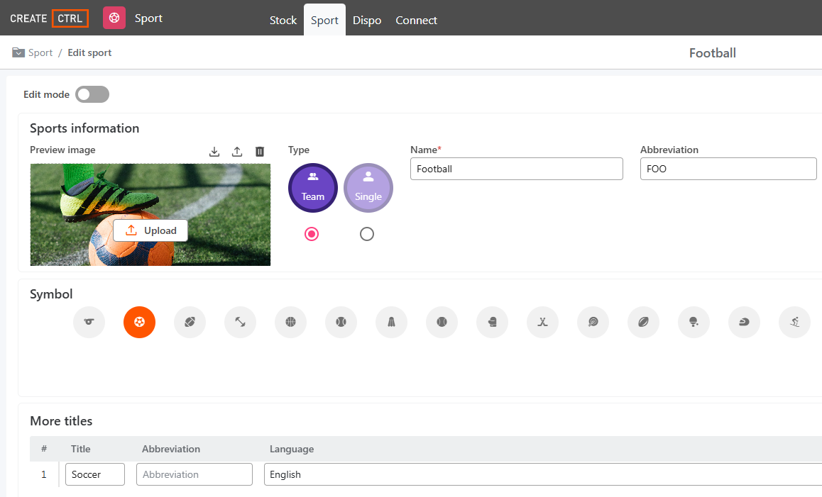 Sport easy management of sports data